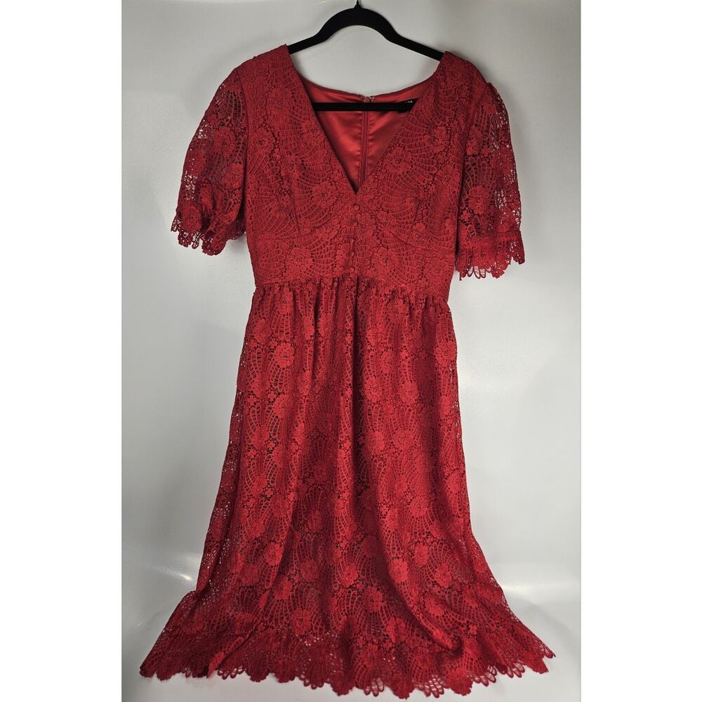 GIANNI BINI Womens Size 10 Red‎ Gabrielle Lace V Neck Dress